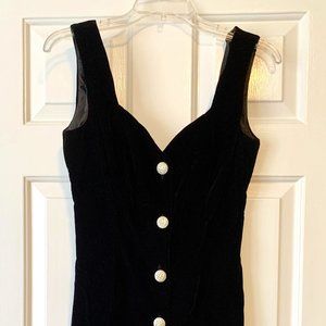 Black Velvet Cocktail Dress with Rhinestone Buttons